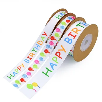 10-20 ярдов напечатанного воздушного шара с днем рождения лента DIY ленты аксессуары украшение торта красочные шелковые ленты для рукоделия