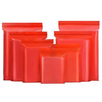 100 шт./лот, Плоское закрывающееся влагостойкое уплотнение для хранения продуктовых электронных аксессуаров, красный пластиковый пакет с застежкой-молнией