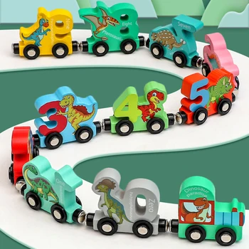 11 шт./компл. Магнитный динозавр, номер поезда, Деревянная игрушка, обучающие машинки с цифрами, Цветной поезд, Игрушки Монтессори для детей, малышей