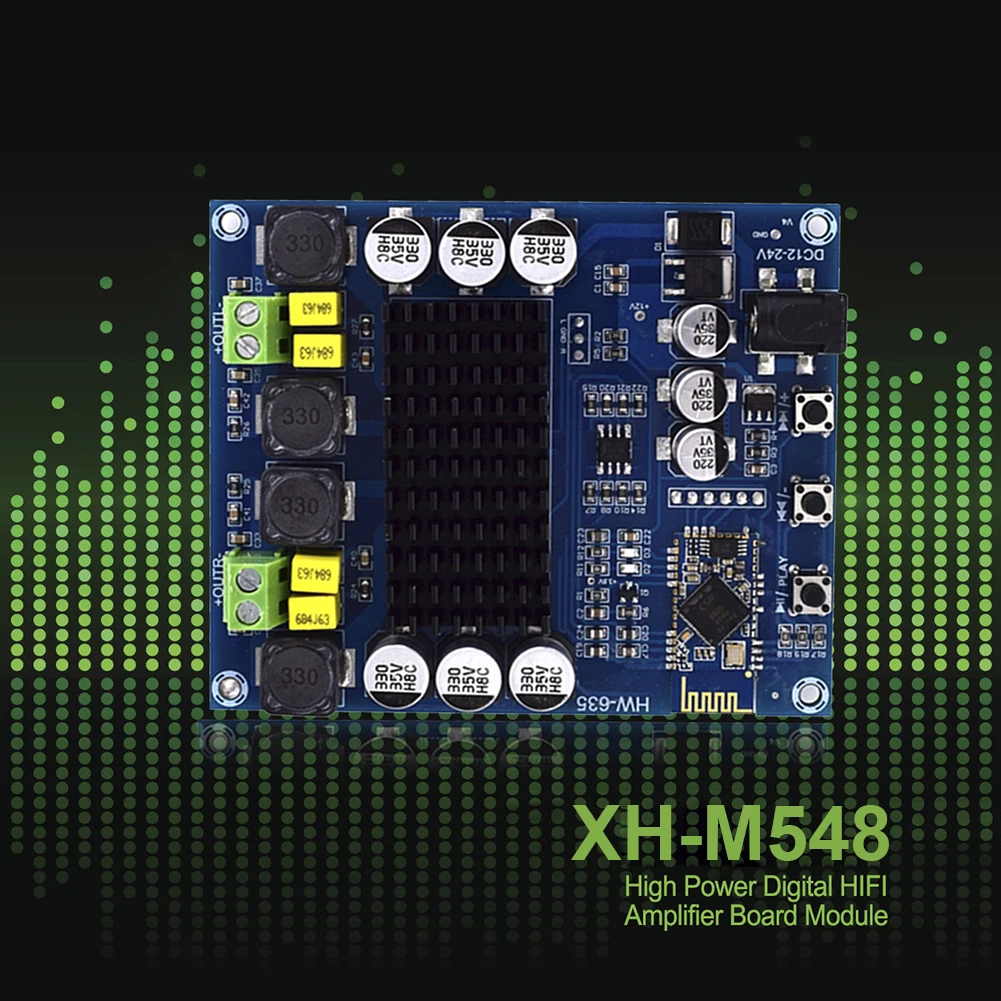 XH-M548 Плата цифрового усилителя мощности мощностью 120 Вт, двухканальная плата цифрового аудиоусилителя, совместимая с Bluetooth DC12-24V Изображение 2