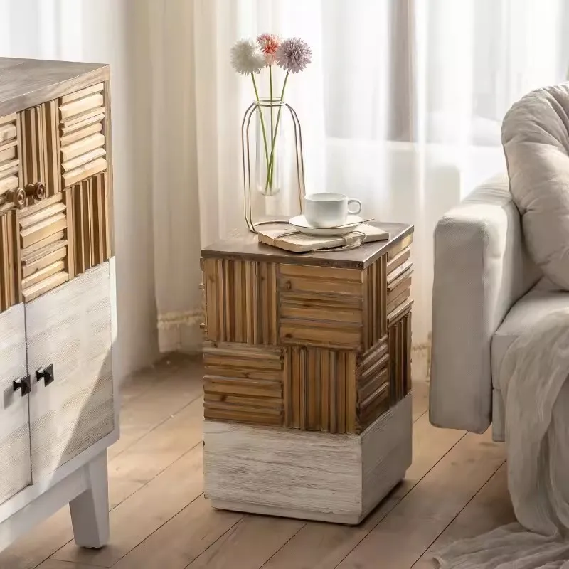 Винтажный Прикроватный столик из американского массива дерева, Креативные минималистичные промышленные Прикроватные столики, мебель для гостиниц Mesita De Noche Изображение 5