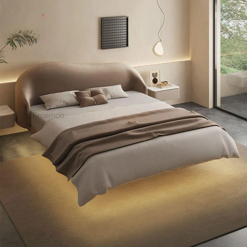 Современная мебель для спальни Подвесная кровать Мебель для дома из водонепроницаемой кожи Двуспальная кровать King Size со светодиодной подсветкой Queen Bed Изображение 0