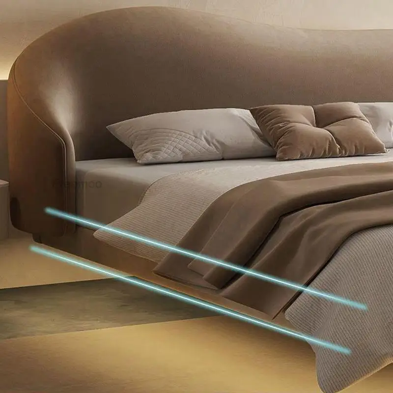 Современная мебель для спальни Подвесная кровать Мебель для дома из водонепроницаемой кожи Двуспальная кровать King Size со светодиодной подсветкой Queen Bed Изображение 2