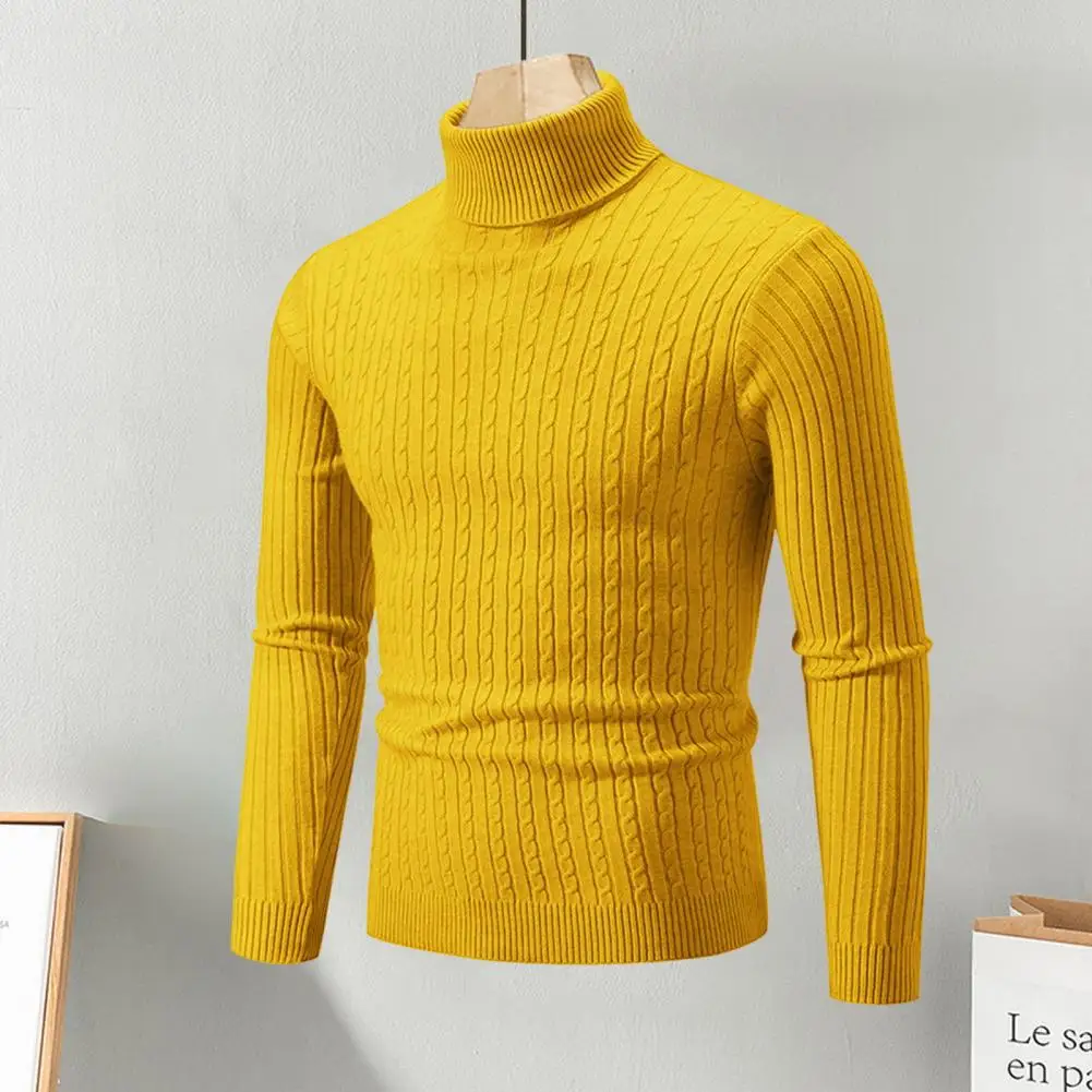 Однотонный свитер Стильный мужской зимний вязаный свитер Однотонный Длинный рукав Водолазка с высоким воротом Необходимая модная одежда Изображение 0