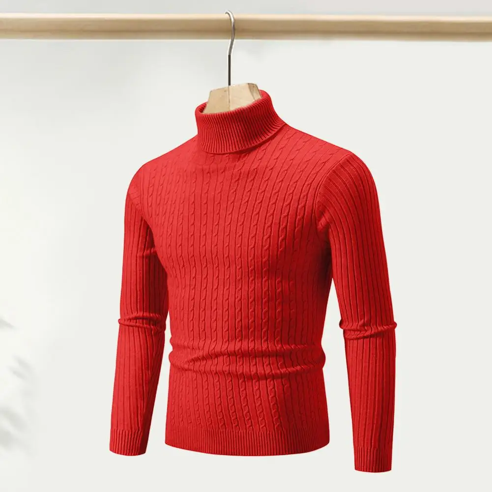 Однотонный свитер Стильный мужской зимний вязаный свитер Однотонный Длинный рукав Водолазка с высоким воротом Необходимая модная одежда Изображение 3