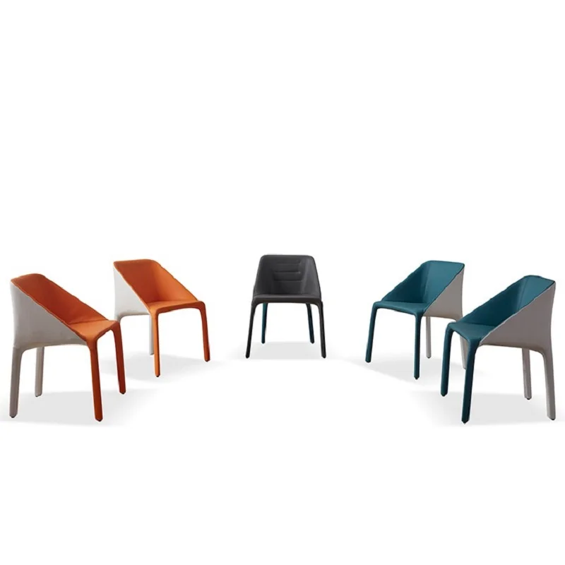 Современный роскошный минималистичный Кожаный обеденный стул для ресторана в скандинавском стиле для кабинета, модный повседневный стул Изображение 2