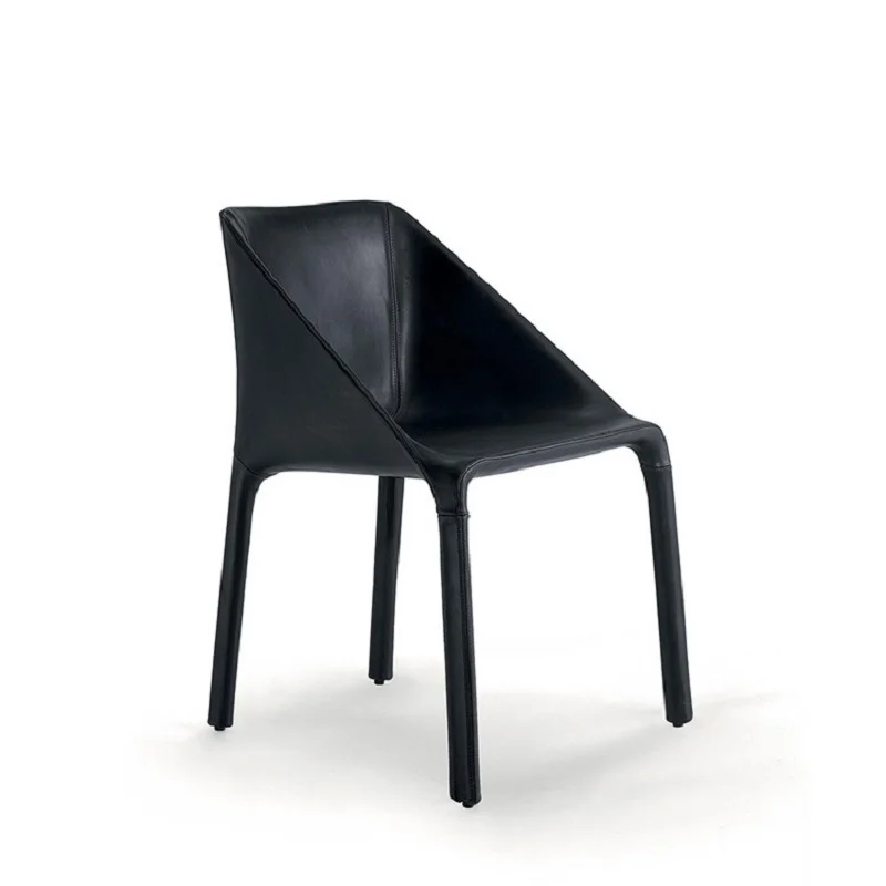 Современный роскошный минималистичный Кожаный обеденный стул для ресторана в скандинавском стиле для кабинета, модный повседневный стул Изображение 3