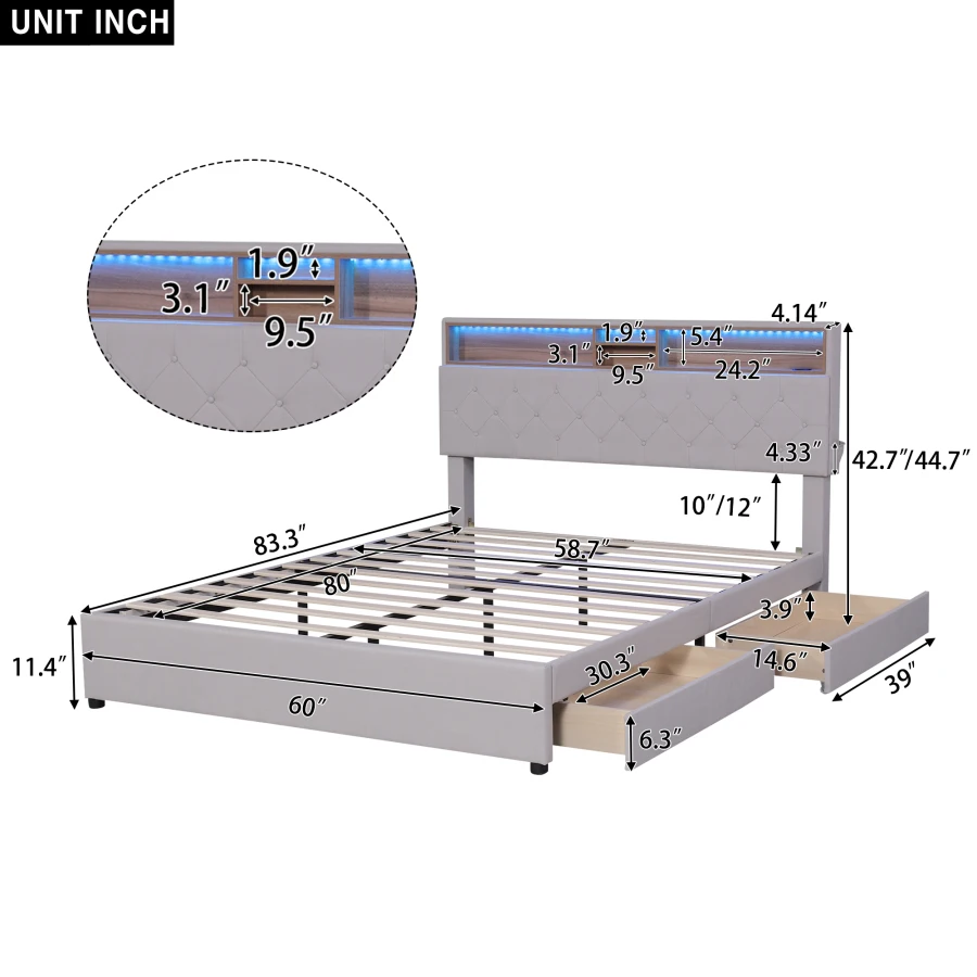 Кровать-платформа с мягкой обивкой размера 