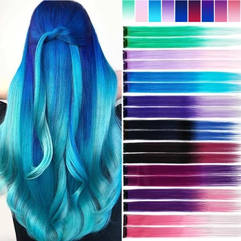 18 Упаковок Омбре с цветной заколкой для волос, цельные синтетические 22-дюймовые прямые волосы для вечерних наращиваний Rainbow Для женщин, детей и девочек