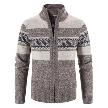 2023 Зимний свитер Мужской из плотного флиса, мужской кардиган, Хлопчатобумажный вязаный жаккард, мужской свитер, пальто, Размер S -3XL