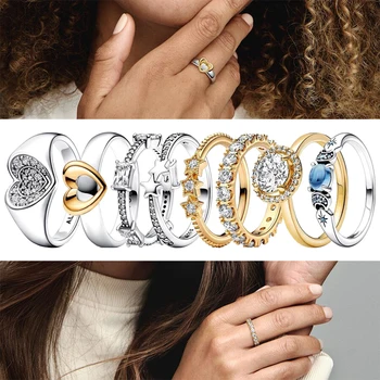 2023 Летнее Новое Кольцо из стерлингового Серебра 925 пробы Shining Star Love Luxury Ring для женщин DIY Модные украшения