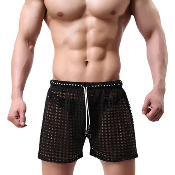 2023 Летние новейшие мужские сексуальные Прозрачные полые шорты, модные пляжные плавки, домашняя пара, пляжная одежда для мужчин, Свободные пляжные брюки