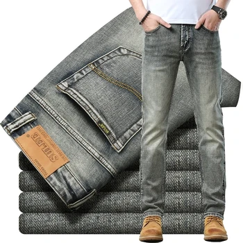 2023 Мужской Топовый бренд, модные деловые Повседневные облегающие джинсы-стрейч, Классические брюки, джинсовые брюки, мужские, черные, синие