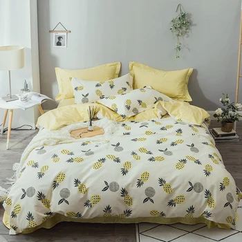 2023 Новые постельные принадлежности из четырех частей, простая хлопчатобумажная двойная бытовая простыня, стеганое одеяло, утолщение, шлифовка, общая простыня желтого цвета