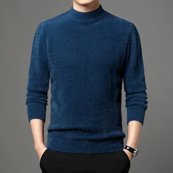 2023 Осенне-зимний плюшевый и толстый свитер для мужчин с высоким воротником и лацканами для мужского свитера из норкового бархата, однотонный свитер
