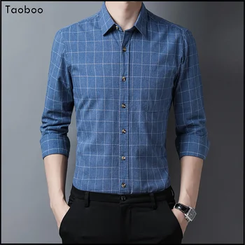 2024 Новая мужская рубашка в деловую клетку из 100% хлопка, повседневная одежда с длинным рукавом, приталенная высококачественная рубашка в простом стиле
