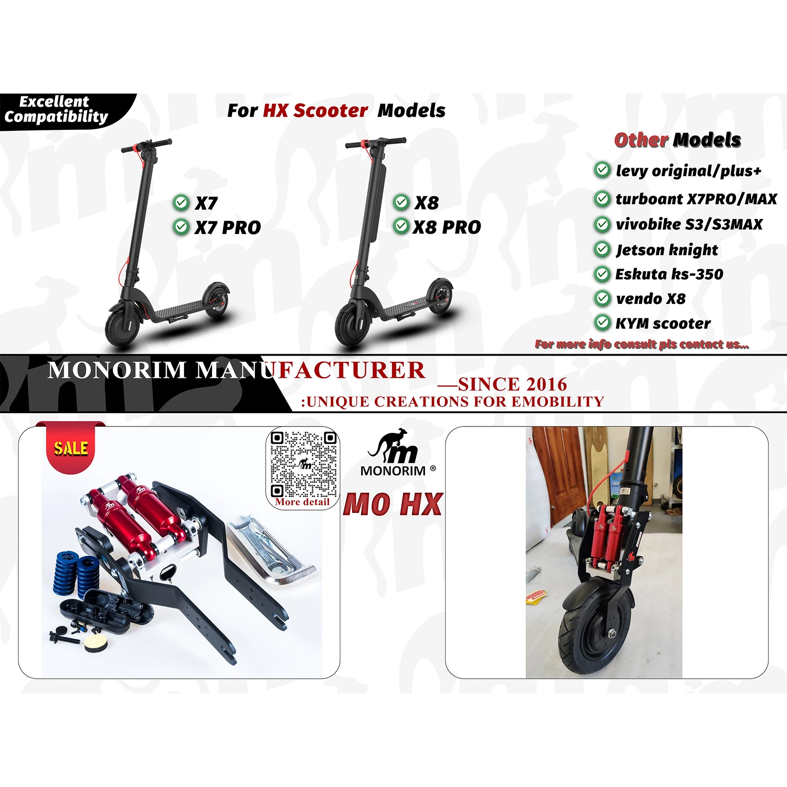 Амортизатор Monorim M0-HX С Двойной Передней Подвеской Turboant Vivobike S3 Max Hover-1 Для Деталей Электрического Скутера HX X6 X7 X8 Изображение 5