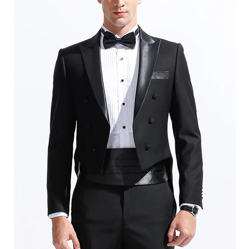 Черный свадебный мужской фрак, Двубортные мужские костюмы из 2 частей с остроконечным отворотом, пиджак и брюки на заказ 2023 Изображение 0
