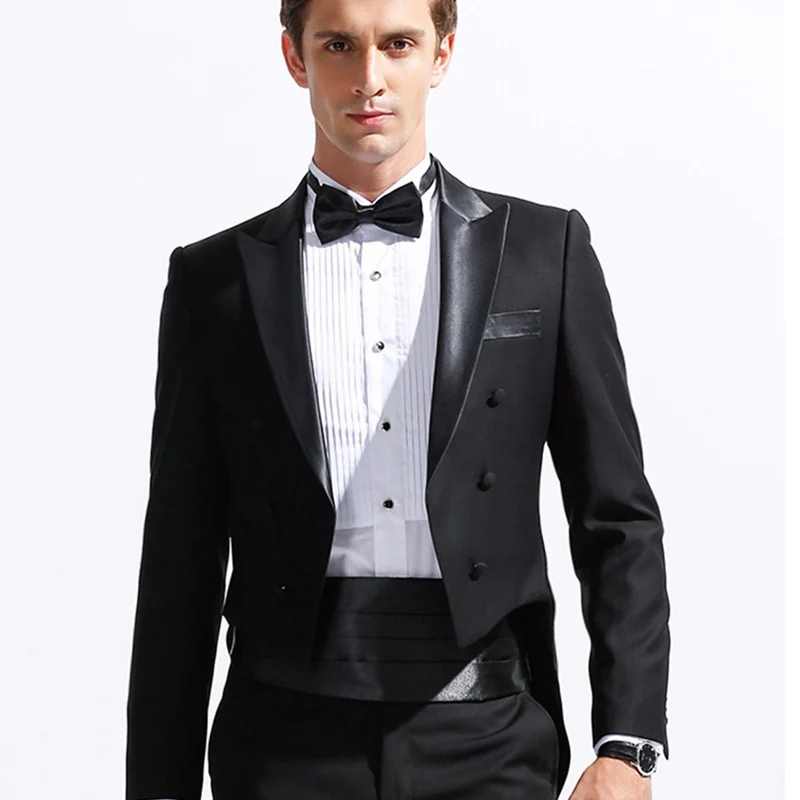 Черный свадебный мужской фрак, Двубортные мужские костюмы из 2 частей с остроконечным отворотом, пиджак и брюки на заказ 2023 Изображение 5