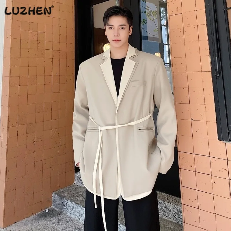 LUZHEN 2023, Индивидуальный дизайн двухслойного воротника, мужской костюм, Модное повседневное элегантное пальто из двух предметов в корейском стиле 3a03a7 Изображение 0