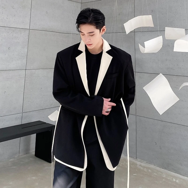 LUZHEN 2023, Индивидуальный дизайн двухслойного воротника, мужской костюм, Модное повседневное элегантное пальто из двух предметов в корейском стиле 3a03a7 Изображение 2