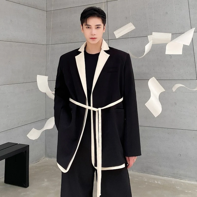 LUZHEN 2023, Индивидуальный дизайн двухслойного воротника, мужской костюм, Модное повседневное элегантное пальто из двух предметов в корейском стиле 3a03a7 Изображение 3