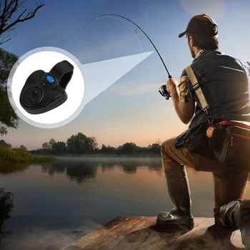 2шт Портативный электронный светодиодный световой сигнал о поклевке рыбы, звуковой сигнал, колокольчик, зажим на удочке (черный)