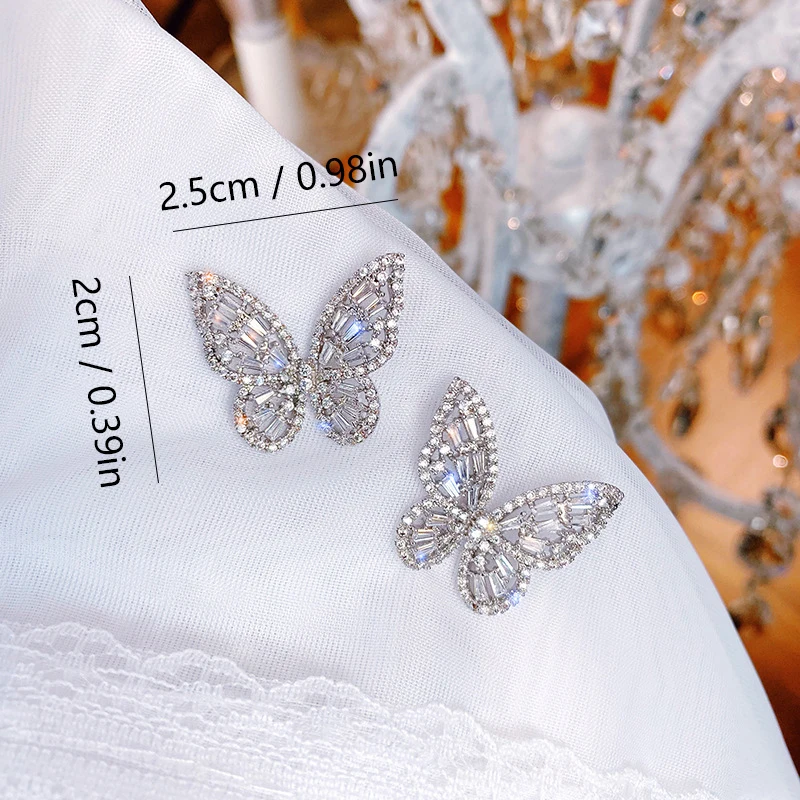 CANPEL Роскошные серьги-гвоздики с бабочками для женщин, Посеребренные серьги с кубическим цирконием, свадебные украшения для новобрачных, Подарочная вечеринка Изображение 5