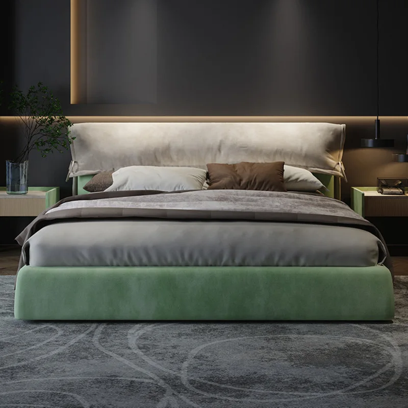 Легкая роскошная ткань в стиле матовой технологии двуспальная кровать в главной спальне дизайнерский высококачественный напольный мягкий мешок свадебная кровать 1,8 м Изображение 0
