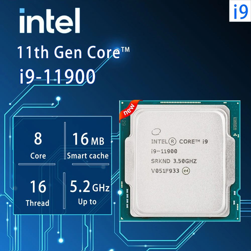 НОВЫЙ Intel Core i9 11900 2,5 ГГц 8-ядерный 16-потоковый процессор CPU L3 = 16 МБ 65 Вт LGA 1200 без кулера Изображение 0