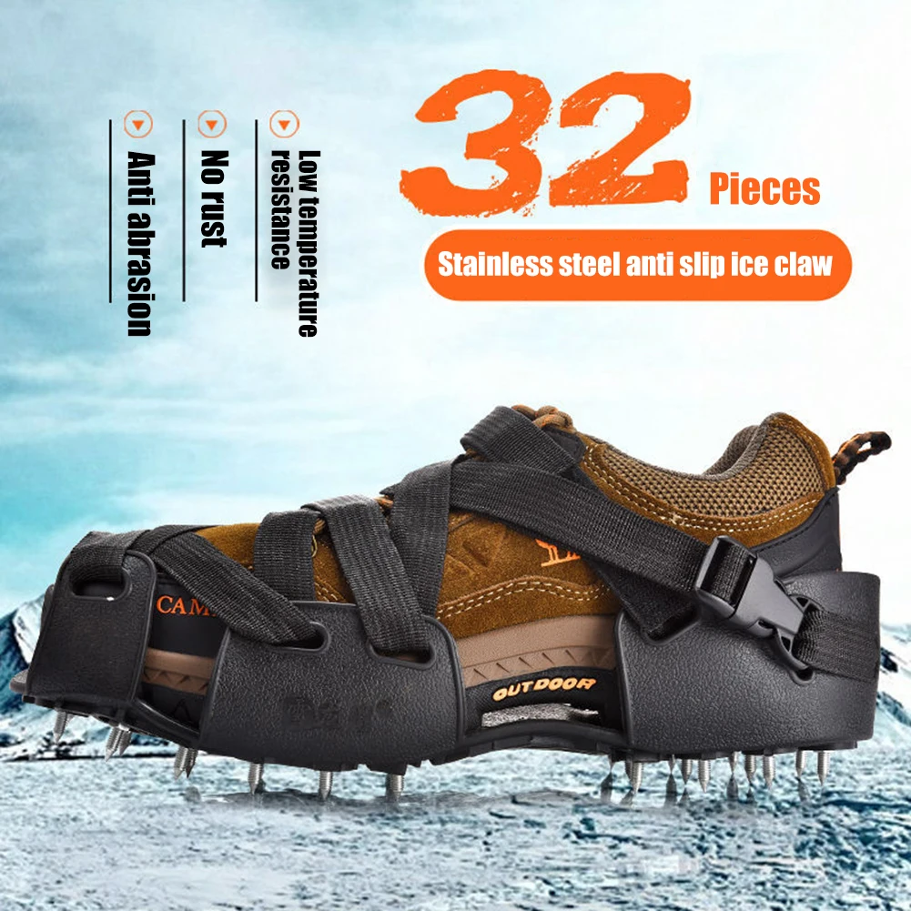 1 Пара противоскользящих ботинок Snow Ice Claw с 32 шипами, профессиональные ледяные захваты, бутсы из нержавеющей стали, Зимнее уличное снаряжение Изображение 0