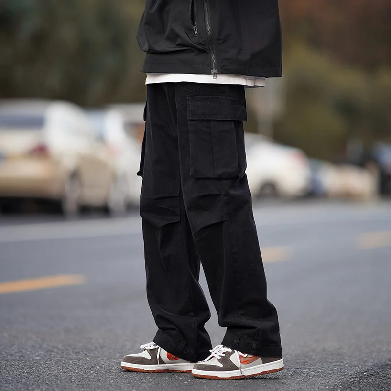 Мужские свободные прямые брюки-карго с высокой талией, многофункциональные повседневные брюки с несколькими карманами Изображение 3