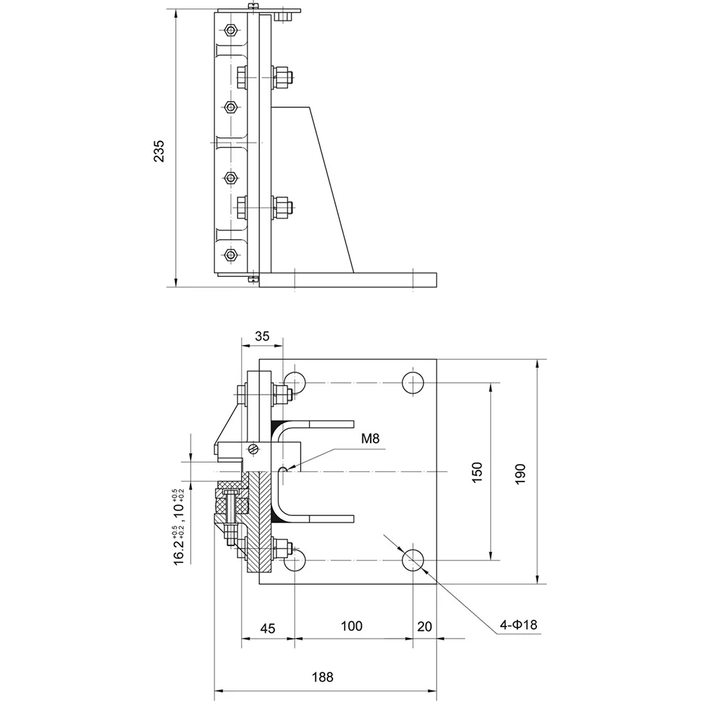 1ШТ направляющие колодки лифта DX12 Лифт 16 мм толщина корпуса 10 мм Расстояние между установочными отверстиями 100 *150 мм Изображение 2