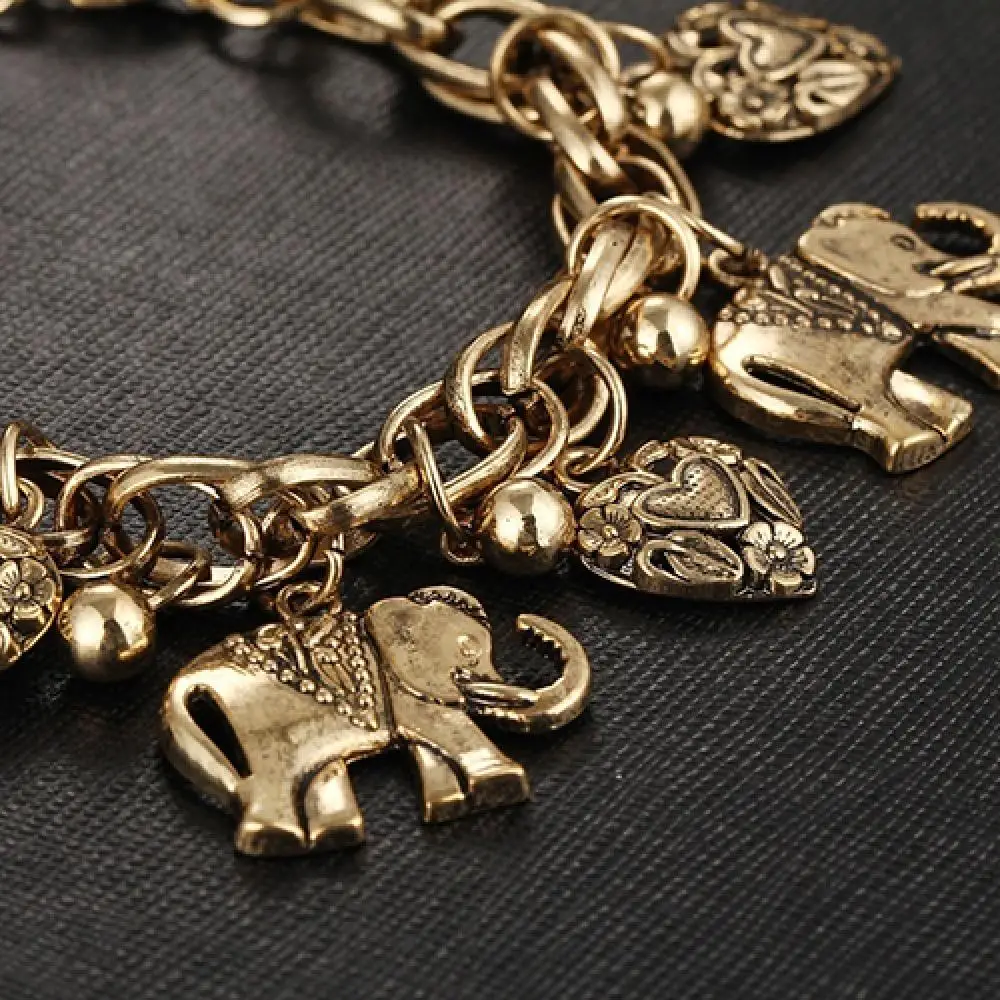 Уникальный женский винтажный браслет-браслет с резным сердечком и слоном, Блестящий браслет-подвеска Изображение 0