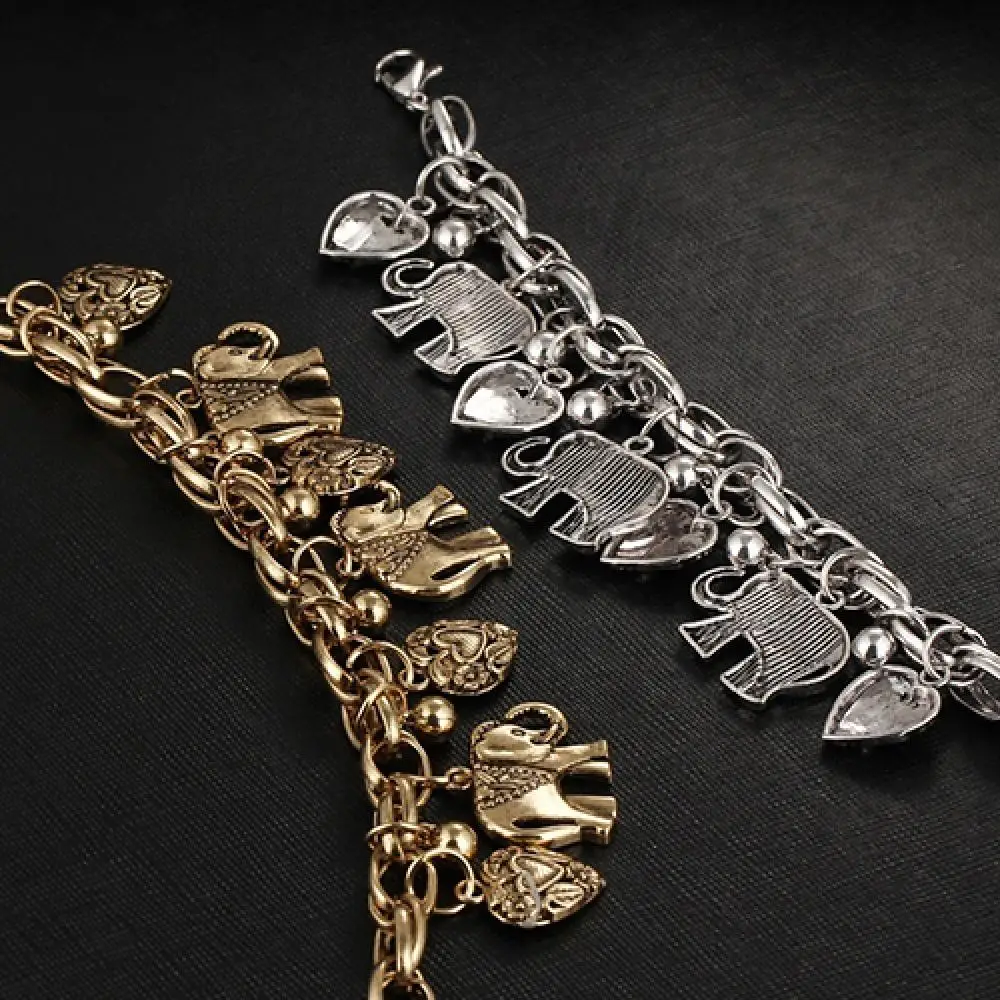 Уникальный женский винтажный браслет-браслет с резным сердечком и слоном, Блестящий браслет-подвеска Изображение 2