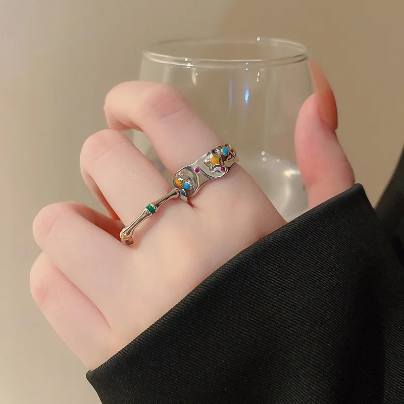 KAITIN Корейские роскошные кольца с масляными звездами для женщин, Индивидуальное кольцо-манжета на указательный палец, модные украшения, подарки для вечеринок Изображение 2