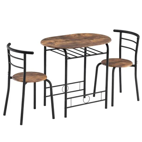 Обеденный стол элегантного дизайна, дрова из дров, окрашенный в черный цвет ПВХ, стол для завтрака для пар с изогнутой спинкой, один стол и два стула Изображение 0