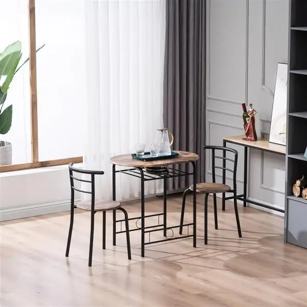 Обеденный стол элегантного дизайна, дрова из дров, окрашенный в черный цвет ПВХ, стол для завтрака для пар с изогнутой спинкой, один стол и два стула Изображение 2