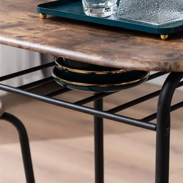 Обеденный стол элегантного дизайна, дрова из дров, окрашенный в черный цвет ПВХ, стол для завтрака для пар с изогнутой спинкой, один стол и два стула Изображение 4