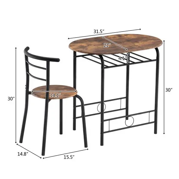 Обеденный стол элегантного дизайна, дрова из дров, окрашенный в черный цвет ПВХ, стол для завтрака для пар с изогнутой спинкой, один стол и два стула Изображение 5