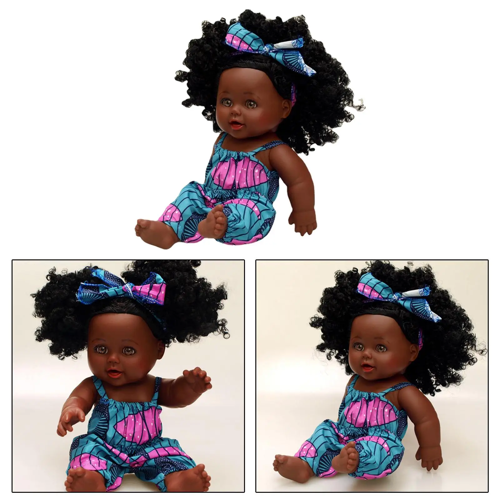 Кукла 30 см с вьющимися волосами, Черная кожа, повязка для волос, черные куклы в африканском стиле Изображение 3