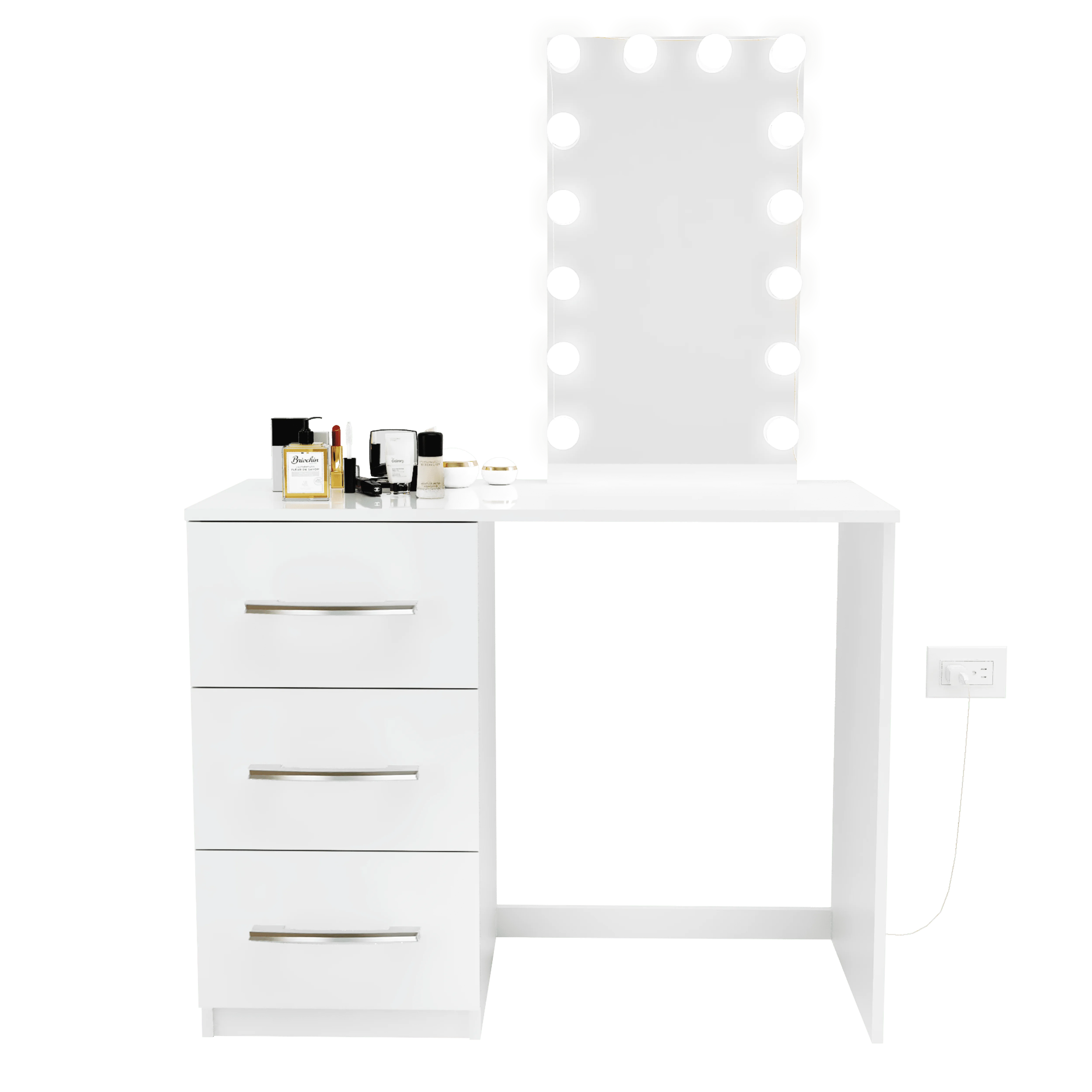 Современный туалетный столик Ember Interiors Ava, окрашенный в белый цвет, с подсветкой, для спальни Изображение 2