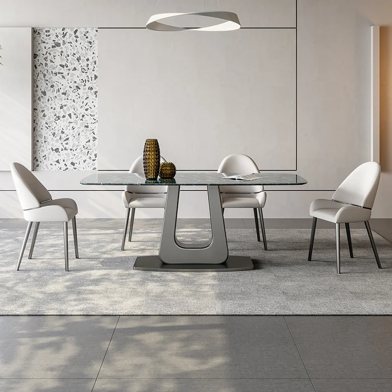 Легкий Обеденный стол из Суперкристаллического камня в Роскошном стиле Современная комбинация Обеденного стола и стула для гостиной Высокого класса Изображение 0