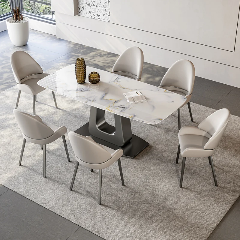 Легкий Обеденный стол из Суперкристаллического камня в Роскошном стиле Современная комбинация Обеденного стола и стула для гостиной Высокого класса Изображение 1