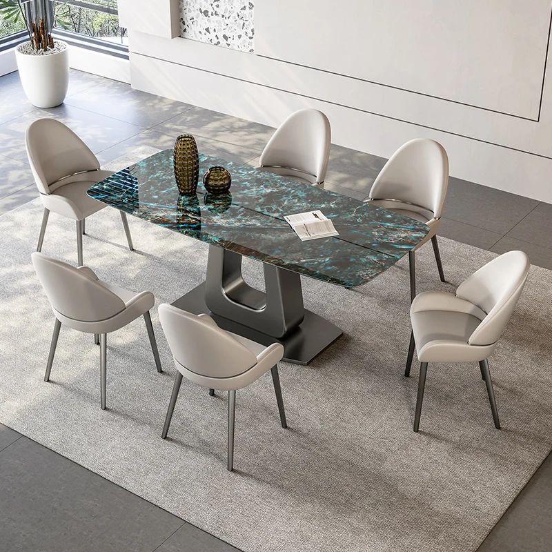 Легкий Обеденный стол из Суперкристаллического камня в Роскошном стиле Современная комбинация Обеденного стола и стула для гостиной Высокого класса Изображение 2