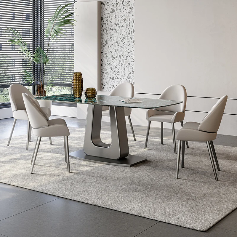Легкий Обеденный стол из Суперкристаллического камня в Роскошном стиле Современная комбинация Обеденного стола и стула для гостиной Высокого класса Изображение 4