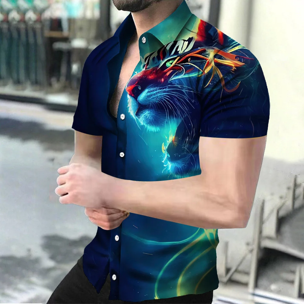 Летние Гавайские рубашки нового бренда С 3D-печатью, Свирепый тигр, Модный тренд 2023, Блузка оверсайз в стиле Винтажной одежды Изображение 0