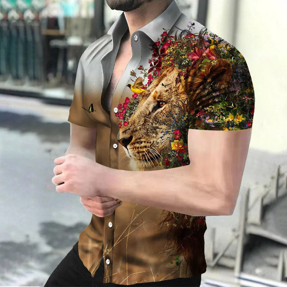 Летние Гавайские рубашки нового бренда С 3D-печатью, Свирепый тигр, Модный тренд 2023, Блузка оверсайз в стиле Винтажной одежды Изображение 1