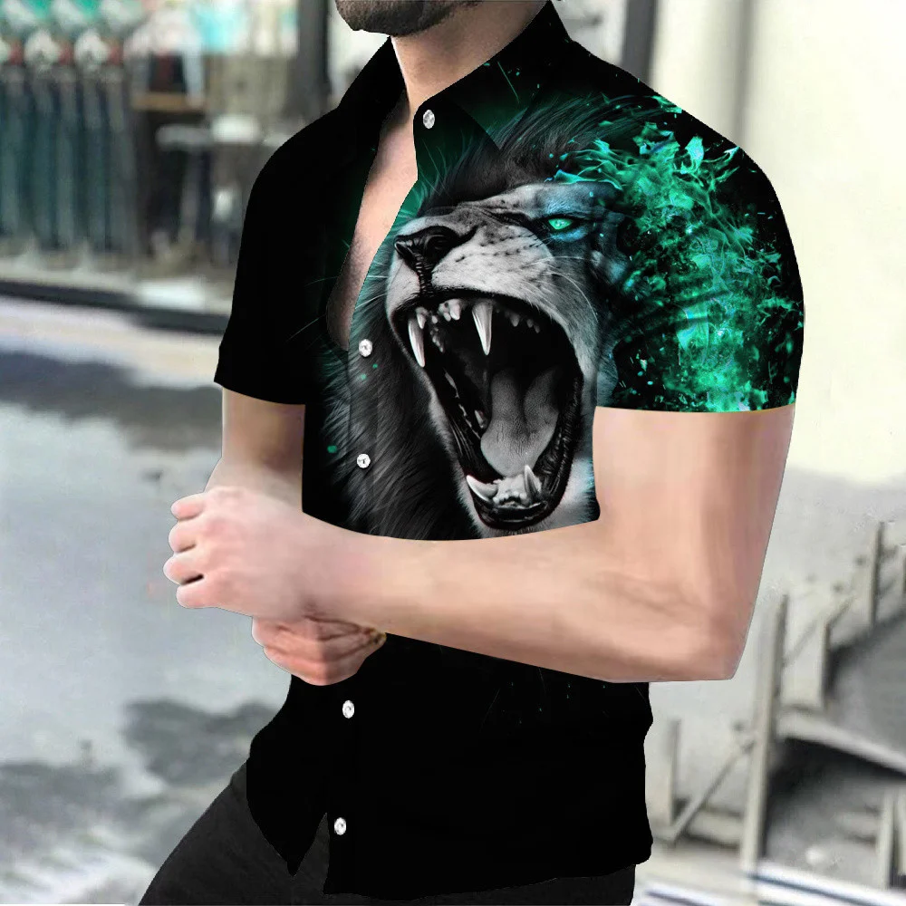 Летние Гавайские рубашки нового бренда С 3D-печатью, Свирепый тигр, Модный тренд 2023, Блузка оверсайз в стиле Винтажной одежды Изображение 2