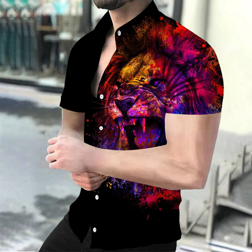 Летние Гавайские рубашки нового бренда С 3D-печатью, Свирепый тигр, Модный тренд 2023, Блузка оверсайз в стиле Винтажной одежды Изображение 3